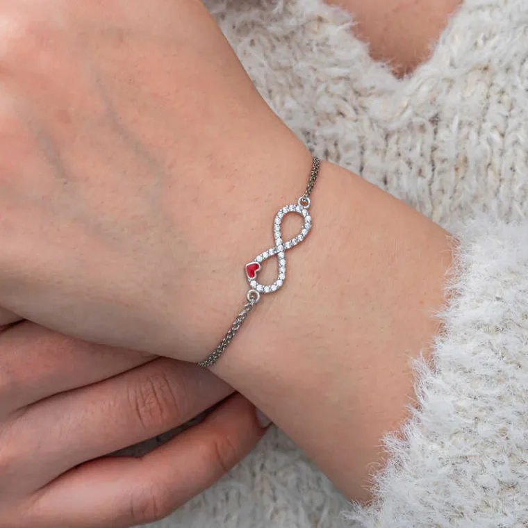 925 Sterling Silver Infinity Red Heart Bracelet for Women alternate view