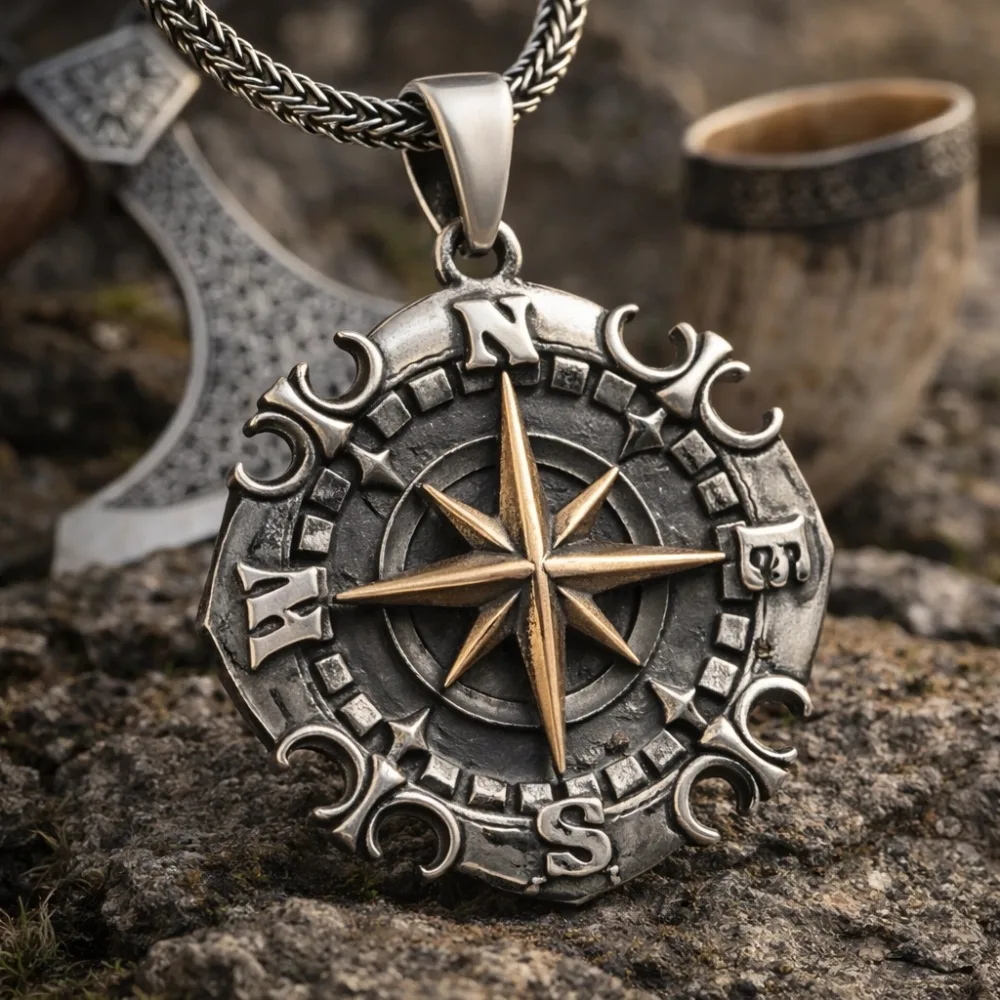 925 Sterling Silver Oxidized Compass Necklace for Men | Vintage Compass Pendant Jewelry - image 2