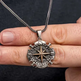 925 Sterling Silver Oxidized Compass Necklace for Men | Vintage Compass Pendant Jewelry - image 3 thumbnail