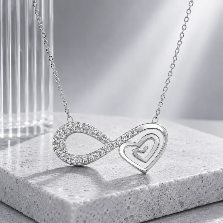 Sterling Silver Heart Infinity Necklace for Women