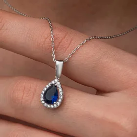 925 Sterling Silver Blue Teardrop Zircon Necklace for Women | Sterling Silver Blue Stone Pendant Necklace - image 2 thumbnail