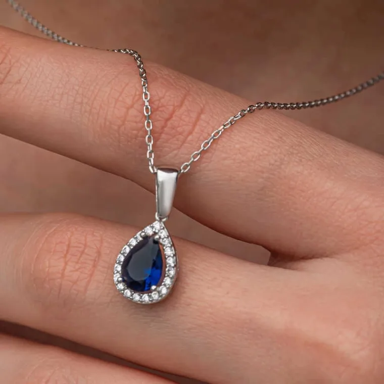 925 Sterling Silver Blue Teardrop Zircon Necklace for Women alternate view