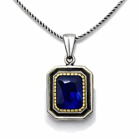 925 Sterling Silver Navy Blue Stone Rectangle Necklace for Women | Sterling Silver Pendant Necklace thumbnail
