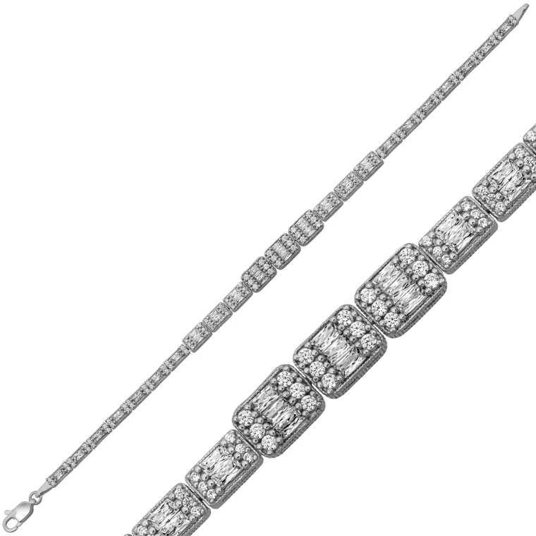 Sterling Silver Baguette Zircon Tennis Bracelet for Women