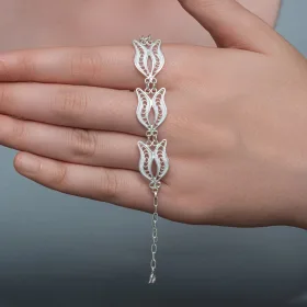 925 Sterling Silver Tulip Filigree Bracelet for Women | Handmade Floral Artisan Jewelry thumbnail