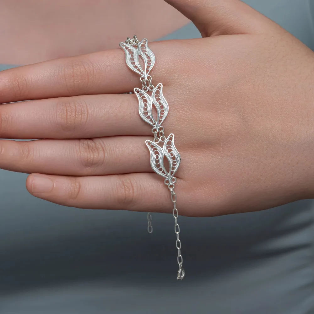 925 Sterling Silver Tulip Filigree Bracelet for Women | Handmade Floral Artisan Jewelry - image 2