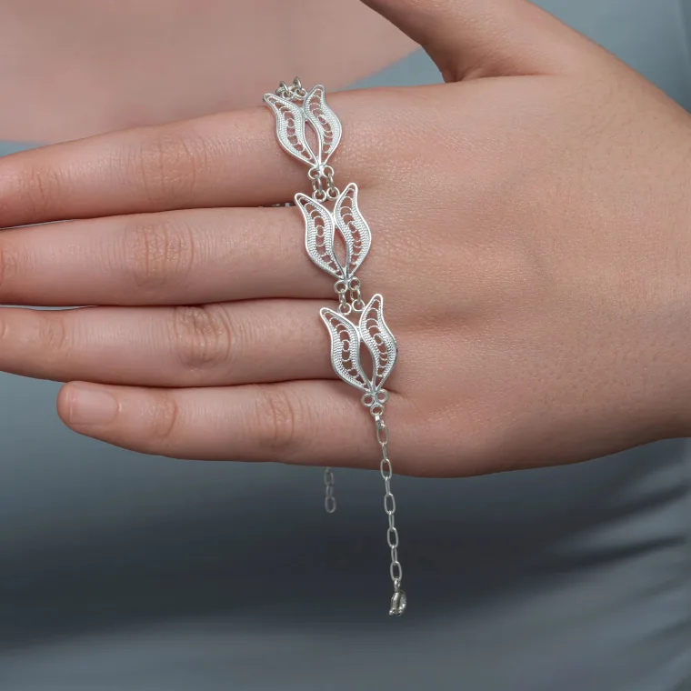 925 Sterling Silver Tulip Filigree Bracelet for Women alternate view