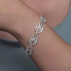 925 Sterling Silver Tulip Filigree Bracelet for Women | Handmade Floral Artisan Jewelry - image 3 thumbnail