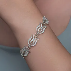 925 Sterling Silver Tulip Filigree Bracelet for Women | Handmade Floral Artisan Jewelry - image 4 thumbnail