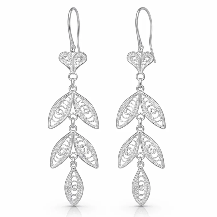 925 Sterling Silver Filigree Leaf Dangle Earrings for Women