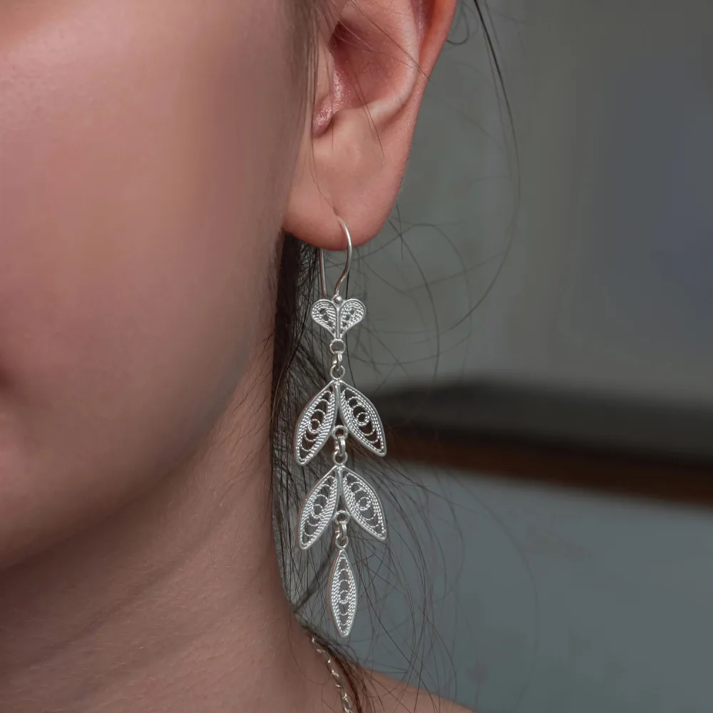 925 Sterling Silver Filigree Leaf Dangle Earrings for Women | Elegant Handmade Nature Inspired Jewelry - image 2