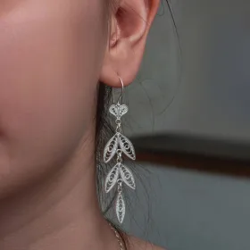 925 Sterling Silver Filigree Leaf Dangle Earrings for Women | Elegant Handmade Nature Inspired Jewelry - image 2 thumbnail