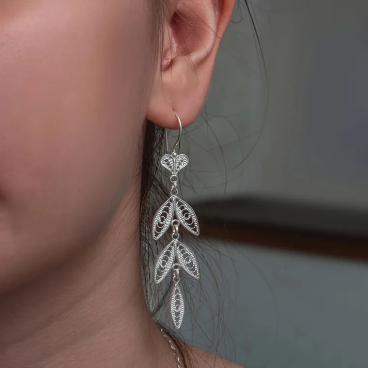 925 Sterling Silver Filigree Leaf Dangle Earrings for Women alternate view