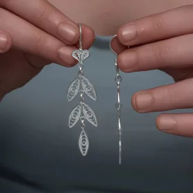 925 Sterling Silver Filigree Leaf Dangle Earrings for Women | Elegant Handmade Nature Inspired Jewelry - image 3 thumbnail