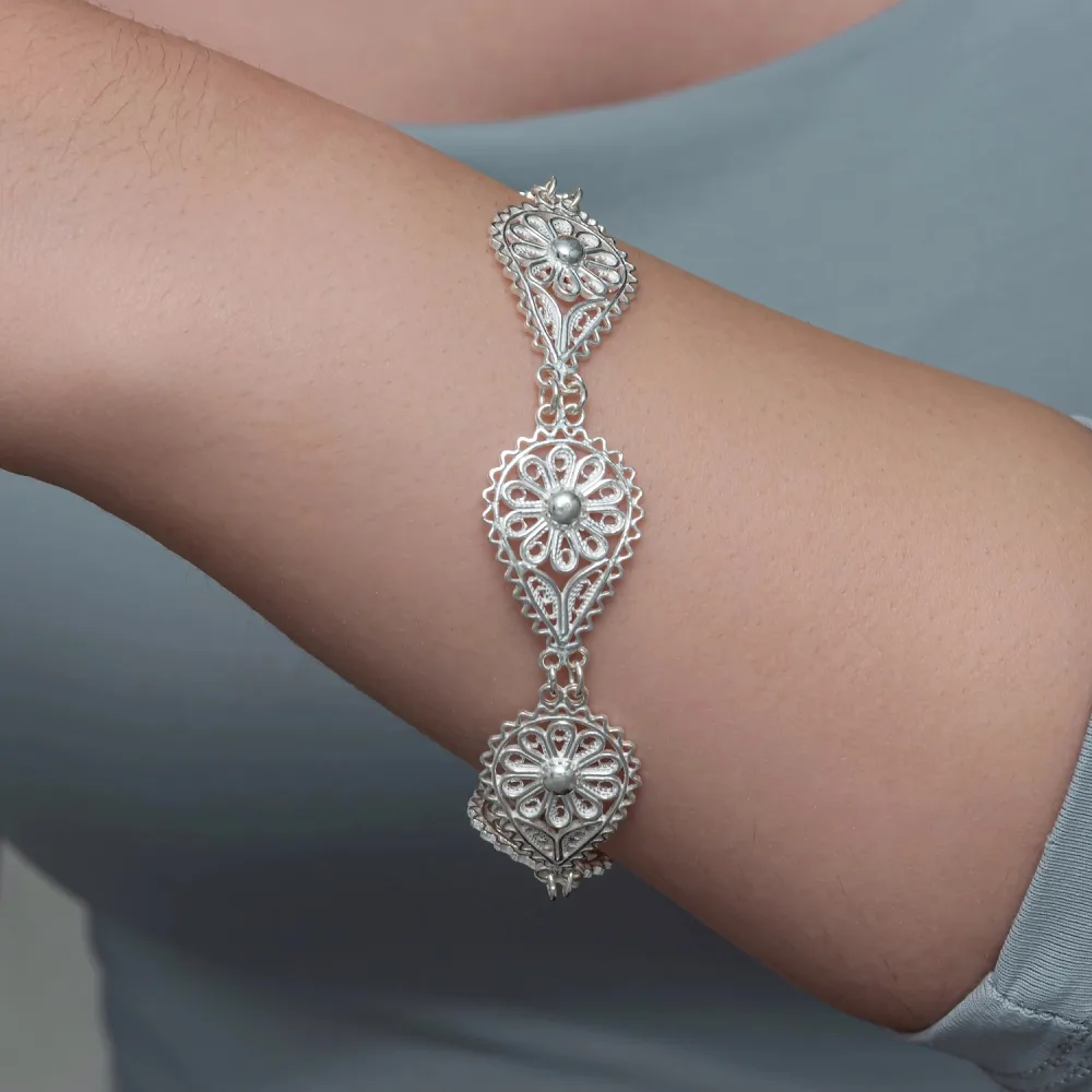 925 Sterling Silver Teardrop Daisy Filigree Bracelet for Women | Handmade Floral Botanical Jewelry - image 2