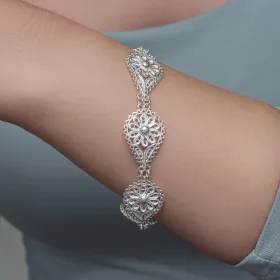 925 Sterling Silver Teardrop Daisy Filigree Bracelet for Women | Handmade Floral Botanical Jewelry - image 2 thumbnail