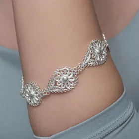925 Sterling Silver Teardrop Daisy Filigree Bracelet for Women | Handmade Floral Botanical Jewelry - image 3 thumbnail