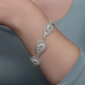925 Sterling Silver Teardrop Daisy Filigree Bracelet for Women | Handmade Floral Botanical Jewelry - image 4 thumbnail