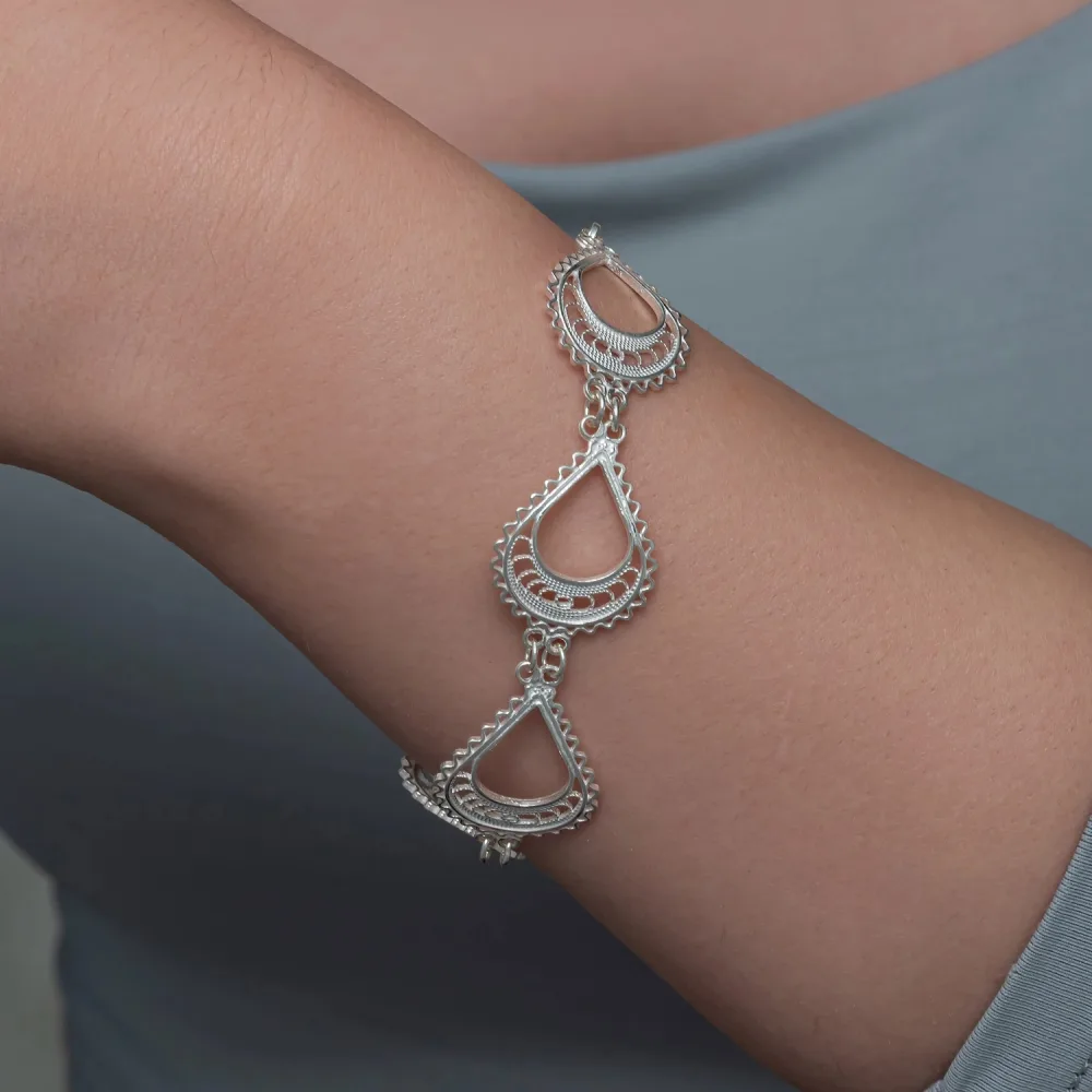 925 Sterling Silver Moon Dance Filigree Bracelet for Women | Handmade Celestial Crescent Jewelry - image 2