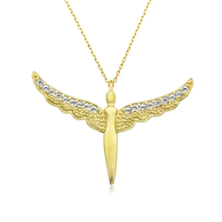Gold Plated 925 Sterling Silver Angel Wings Necklace for Women – Symbol of Purity and Protection