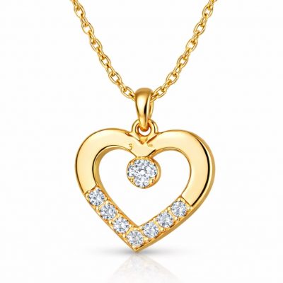 Sterling Silver Gold Minik Heart Solitaire Women's Necklace