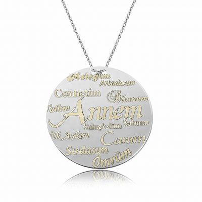 Sterling Silver Mom Written Plate Women's Necklace