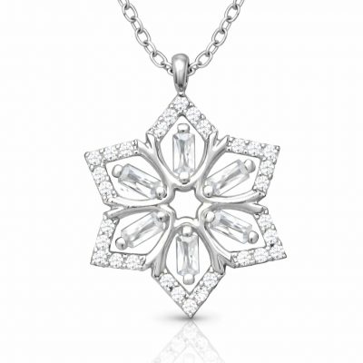 Sterling Silver Baguette Stone Flower Women's Necklace