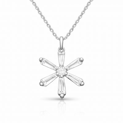 Sterling Silver Baguette Stone Flower Women's Necklace