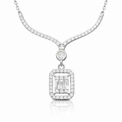 Sterling Silver Baguette Stone Gerdanlik Model Women's Necklace