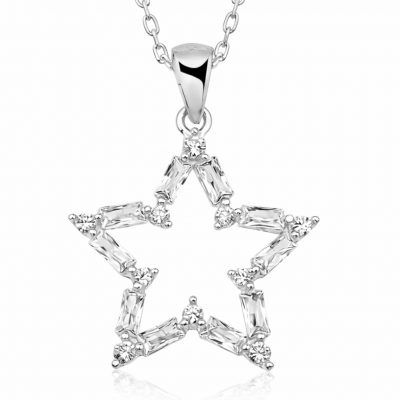 Sterling Silver Baguette Stone Star Necklace