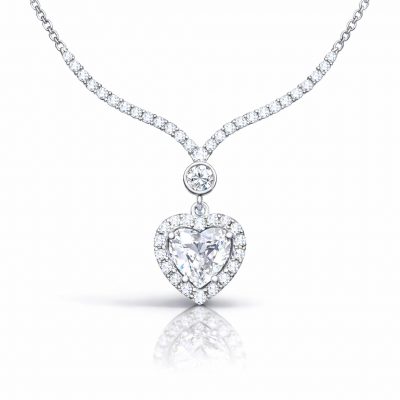 Sterling Silver White Zircon Stone Heart Women's Necklace