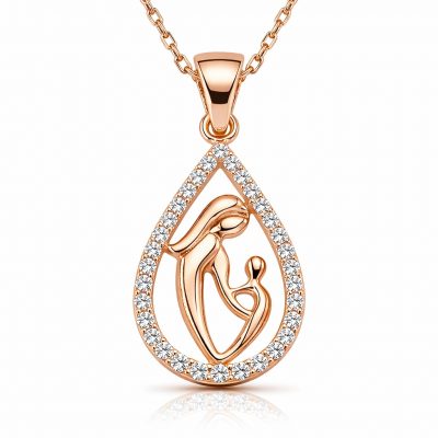 Sterling Silver Drop Mother Child Necklace