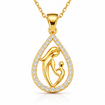Sterling Silver Gold Drop Mother Child Necklace
