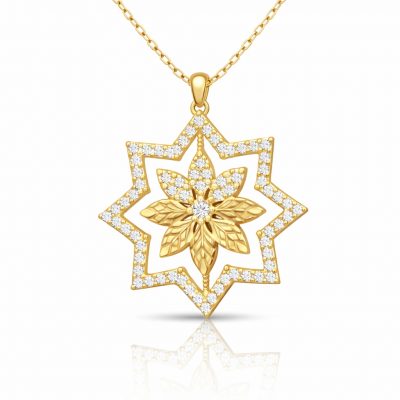Sterling Silver Star Flower Motifli Gold Kaplama Necklace