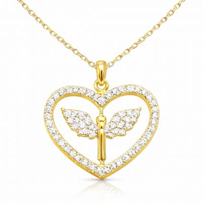 Sterling Silver Gold Mikail Angel Figure Heart Women's Necklace
