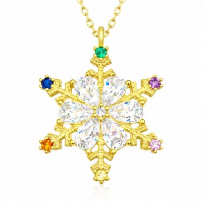 Sterling Silver Gold Colorful Stone Snowflake Women's Necklace