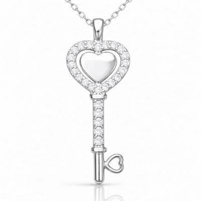 Sterling Silver Heart Key Women's Necklace