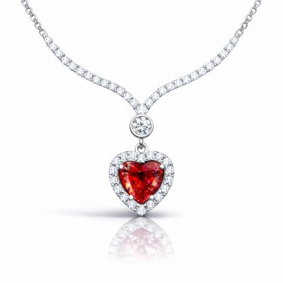 Sterling Silver Red Zircon Stone Heart Women's Necklace