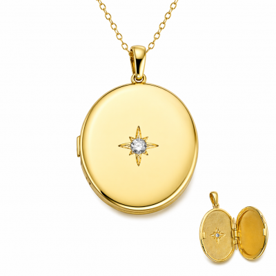 Sterling Silver Gold Kutup Star Acilabilir Women's Necklace