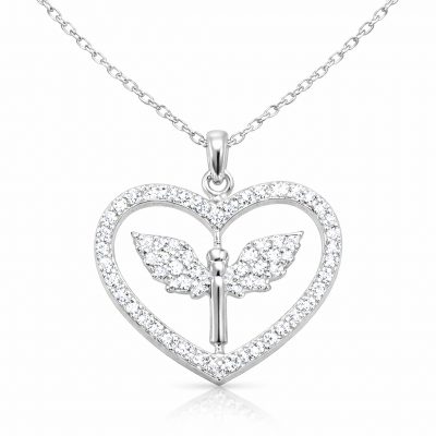 Sterling Silver Mikail Angel Figure Heart Women's Necklace