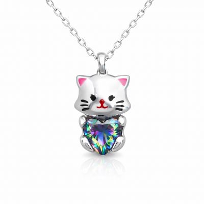 Sterling Silver Mistik Topaz Stone Sevimli Cat Necklace