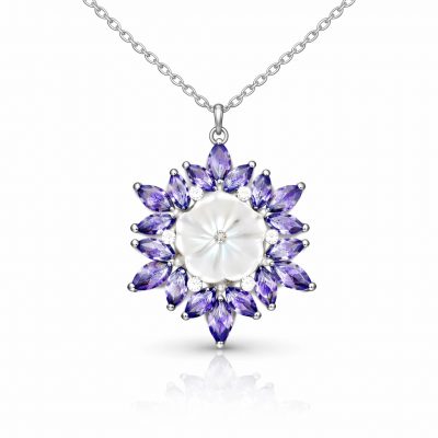 Sterling Silver Purple Lotus Desenli Flower Women's Necklace