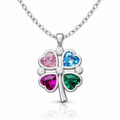 Sterling Silver Colorful Stone Heart Figure Clover Necklace