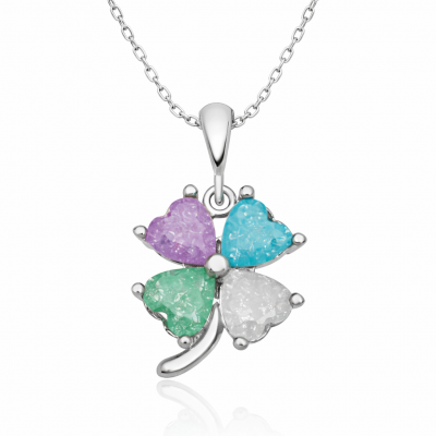 Sterling Silver Colorful Stone Heart Clover Women's Necklace