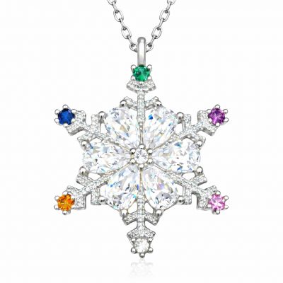 Sterling Silver Colorful Stone Snowflake Women's Necklace