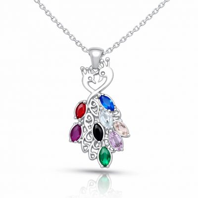 Sterling Silver Colorful Stone Tavus Bird Women's Necklace