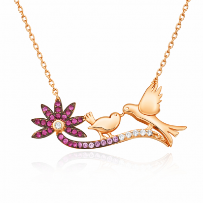 ​Sterling Silver Rose Gold Mother Ve Yavru Bird Women's Necklace