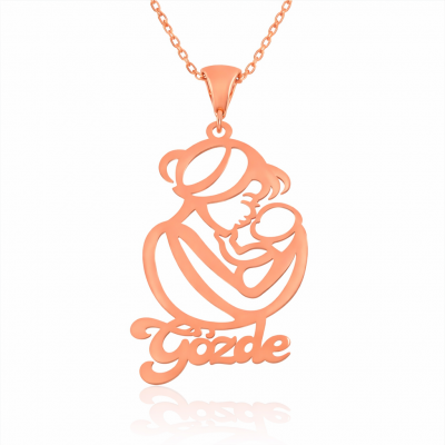 Sterling Silver Rose Gold Personalized Mother Child Sevgisi Personalized Necklace