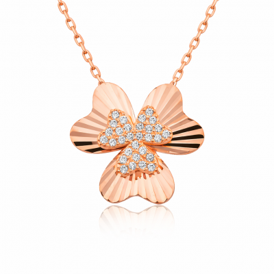 Sterling Silver Rose Gold Heart Clover Women's Necklace