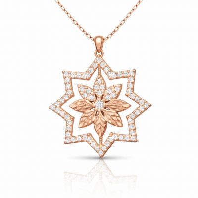 Sterling Silver Star Flower Motifli Rose Gold Women's Necklace